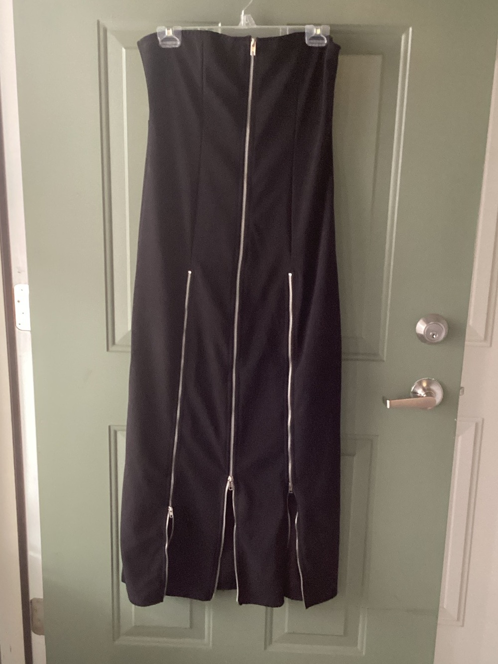 strapless zipper midi dress